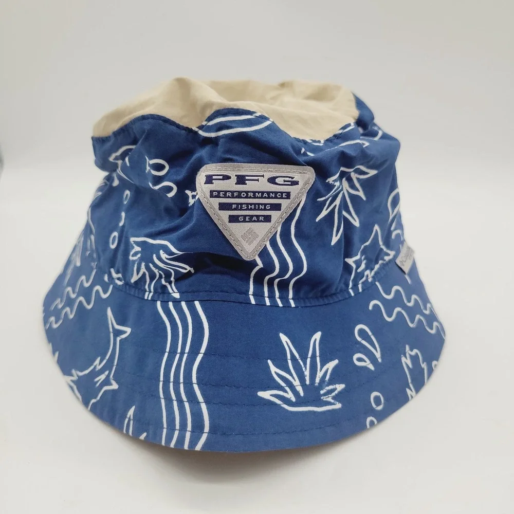 NEW Columbia PFG Bucket Hat Kids Youth Size S/M UPF 50 Lightweight Blue Fish